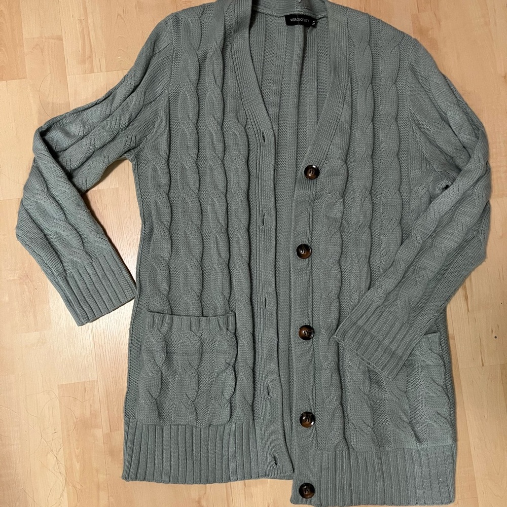 Sage Green Cable Knit Cardigan Sweater